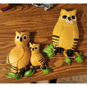 Vintage Homco Owl Family Wall Hanging Art USA 70s #7403 2‎ pc Owls Set Decor